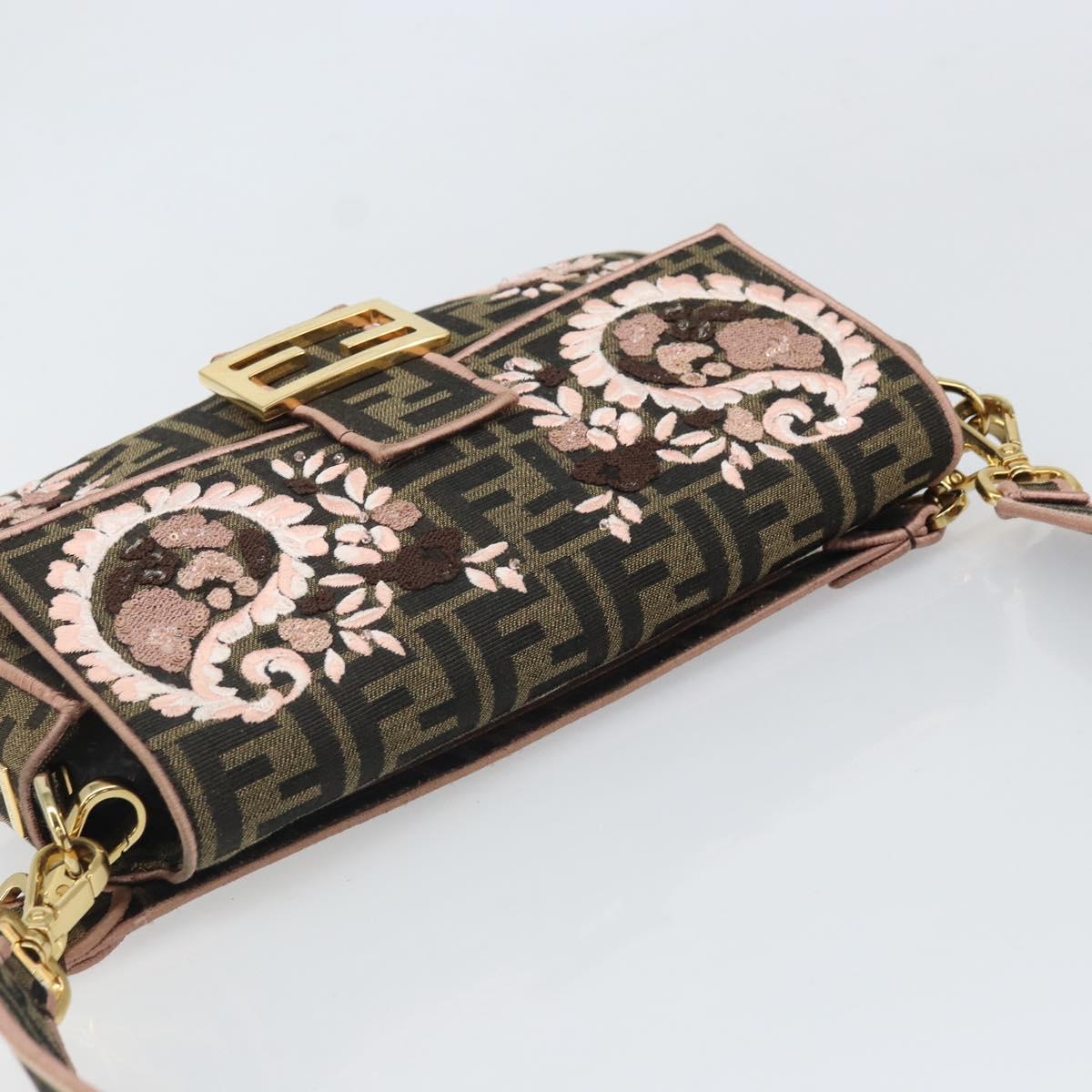 FENDI Zucca Canvas Shoulder Bag Black Brown gold Auth 169895SAM