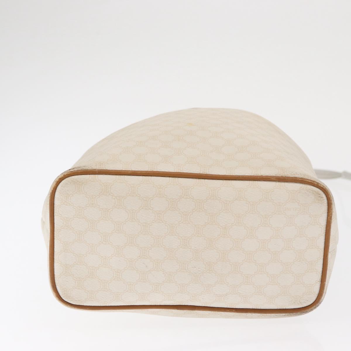 CELINE Macadam Canvas Shoulder Bag PVC Leather White Gold Auth 169899