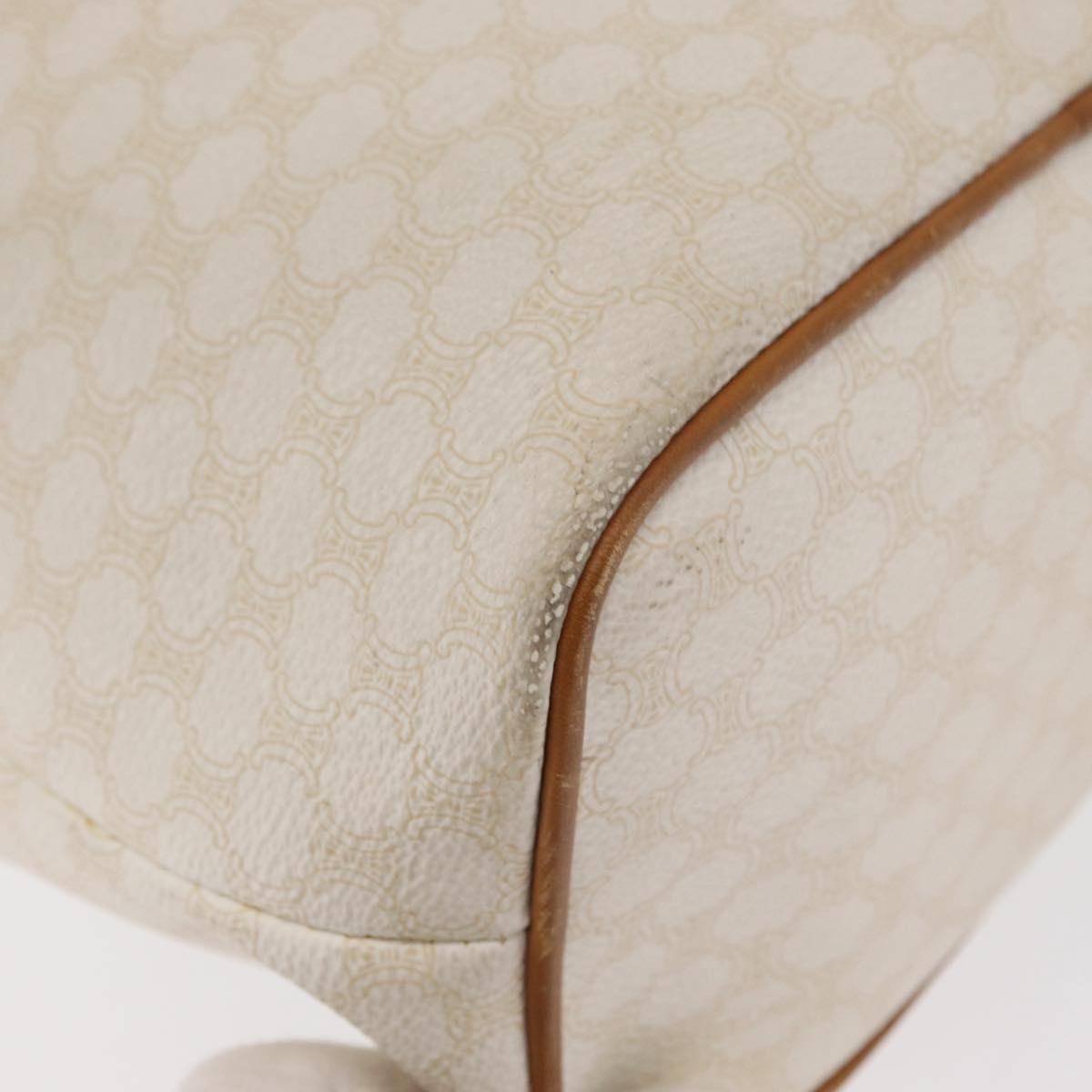 CELINE Macadam Canvas Shoulder Bag PVC Leather White Gold Auth 169899
