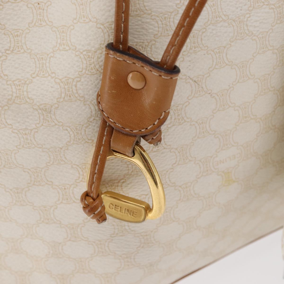 CELINE Macadam Canvas Shoulder Bag PVC Leather White Gold Auth 169899