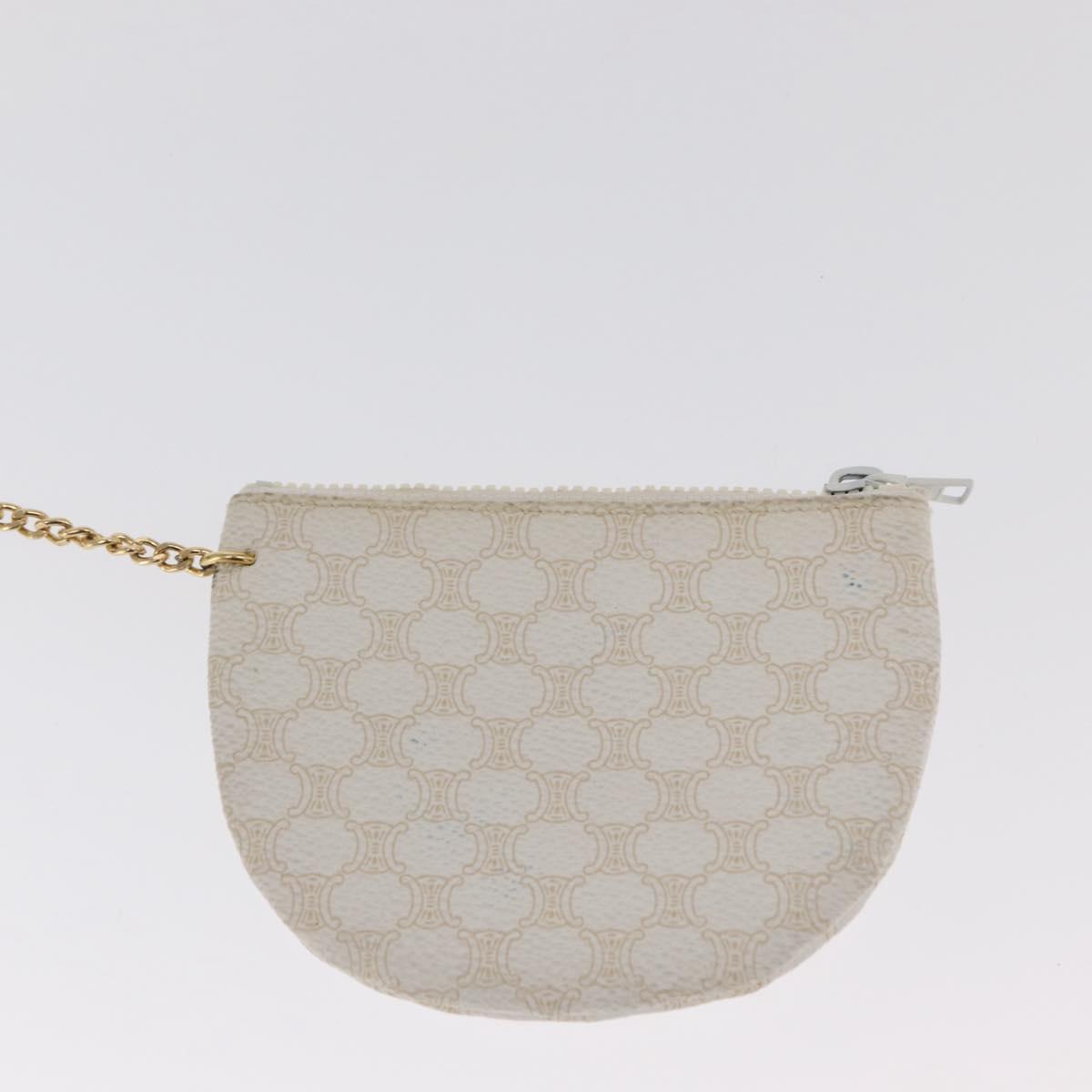 CELINE Macadam Canvas Shoulder Bag PVC Leather White Gold Auth 169899