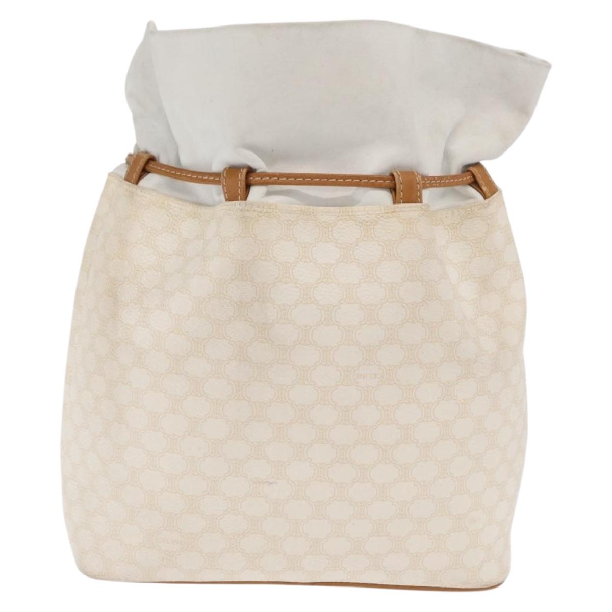 CELINE Macadam Canvas Shoulder Bag PVC Leather White Gold Auth 169899