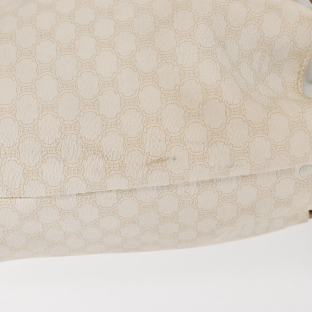 CELINE Macadam Canvas Shoulder Bag PVC Leather White Gold Auth 169899