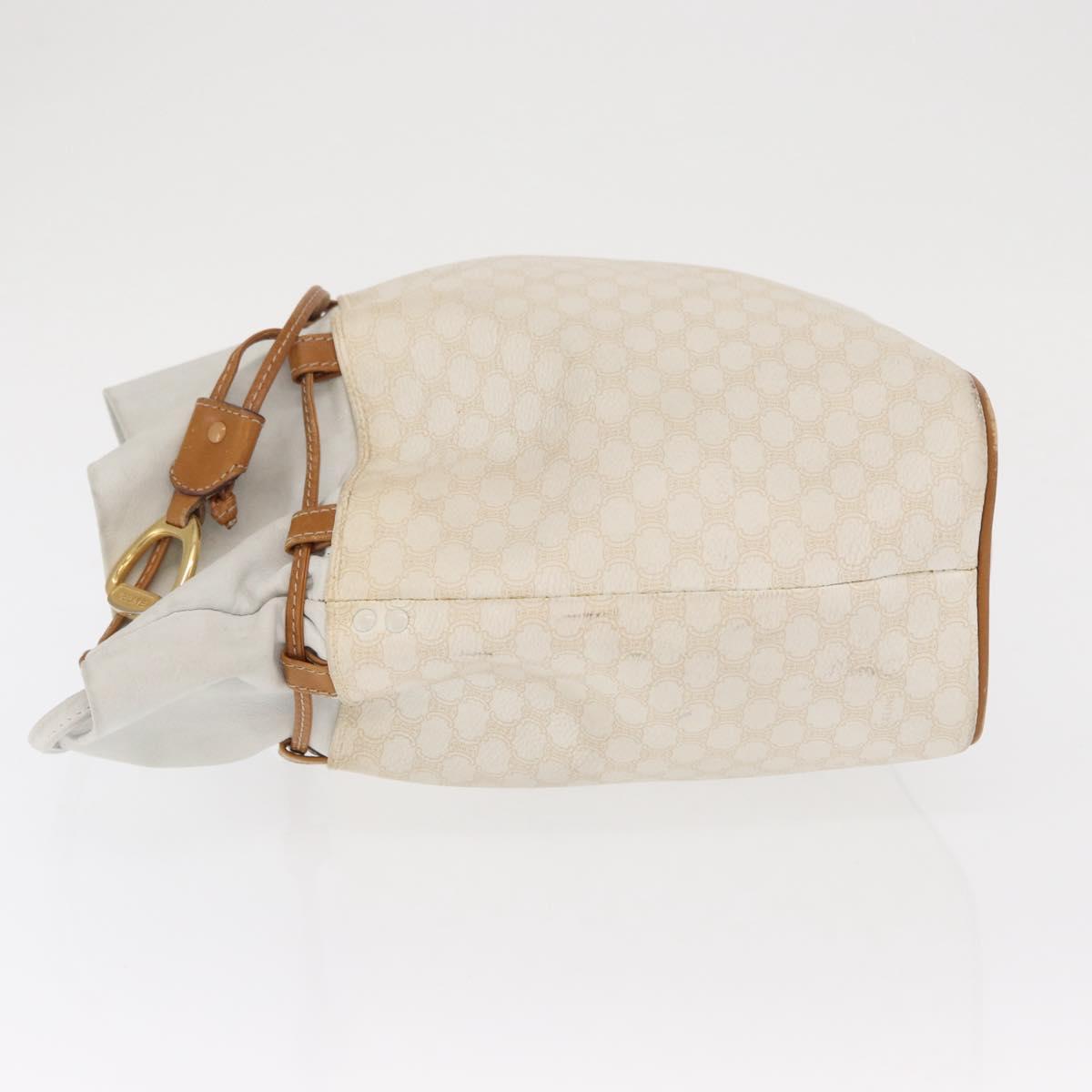 CELINE Macadam Canvas Shoulder Bag PVC Leather White Gold Auth 169899