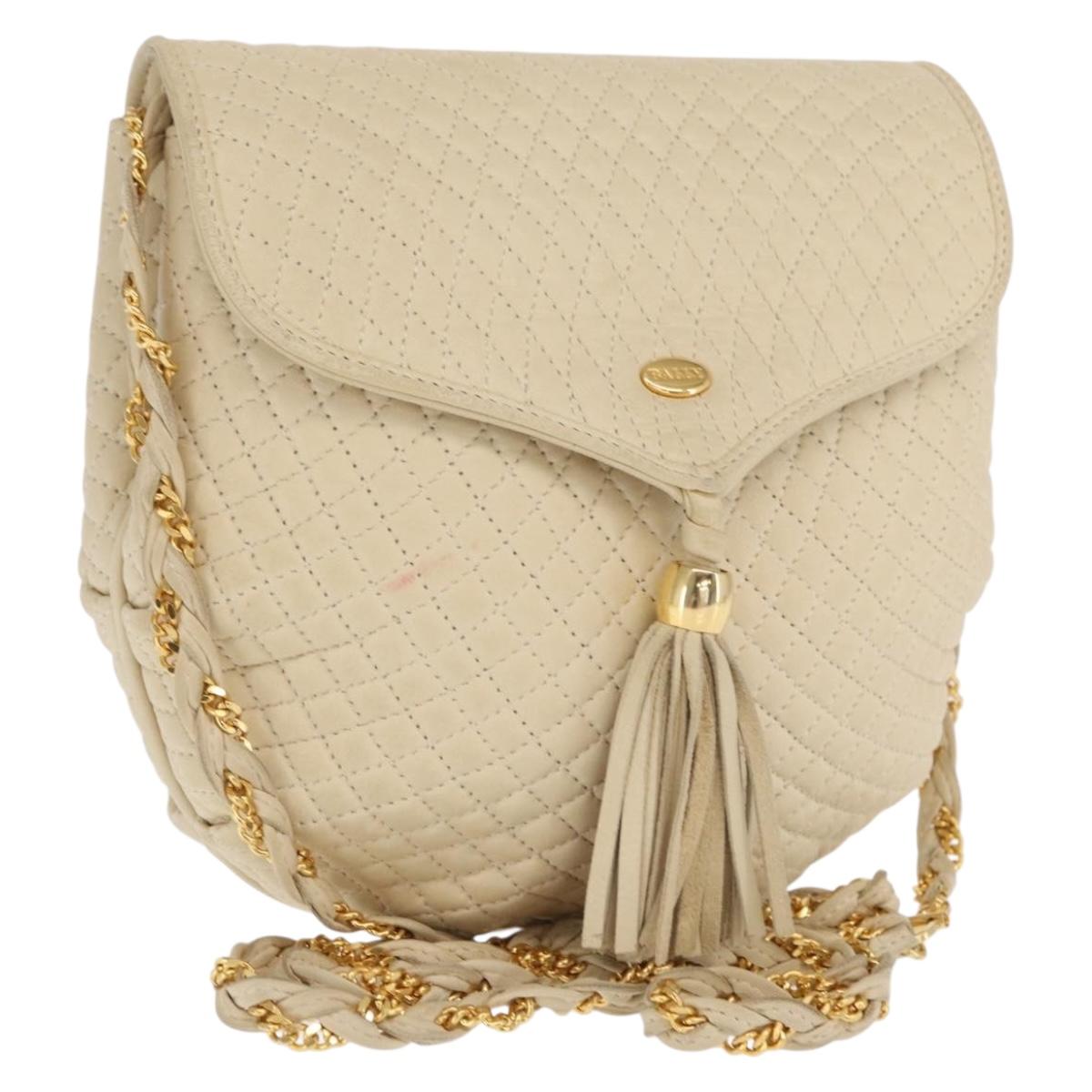 BALLY Shoulder Bag Leather Ivory Gold Auth 169900