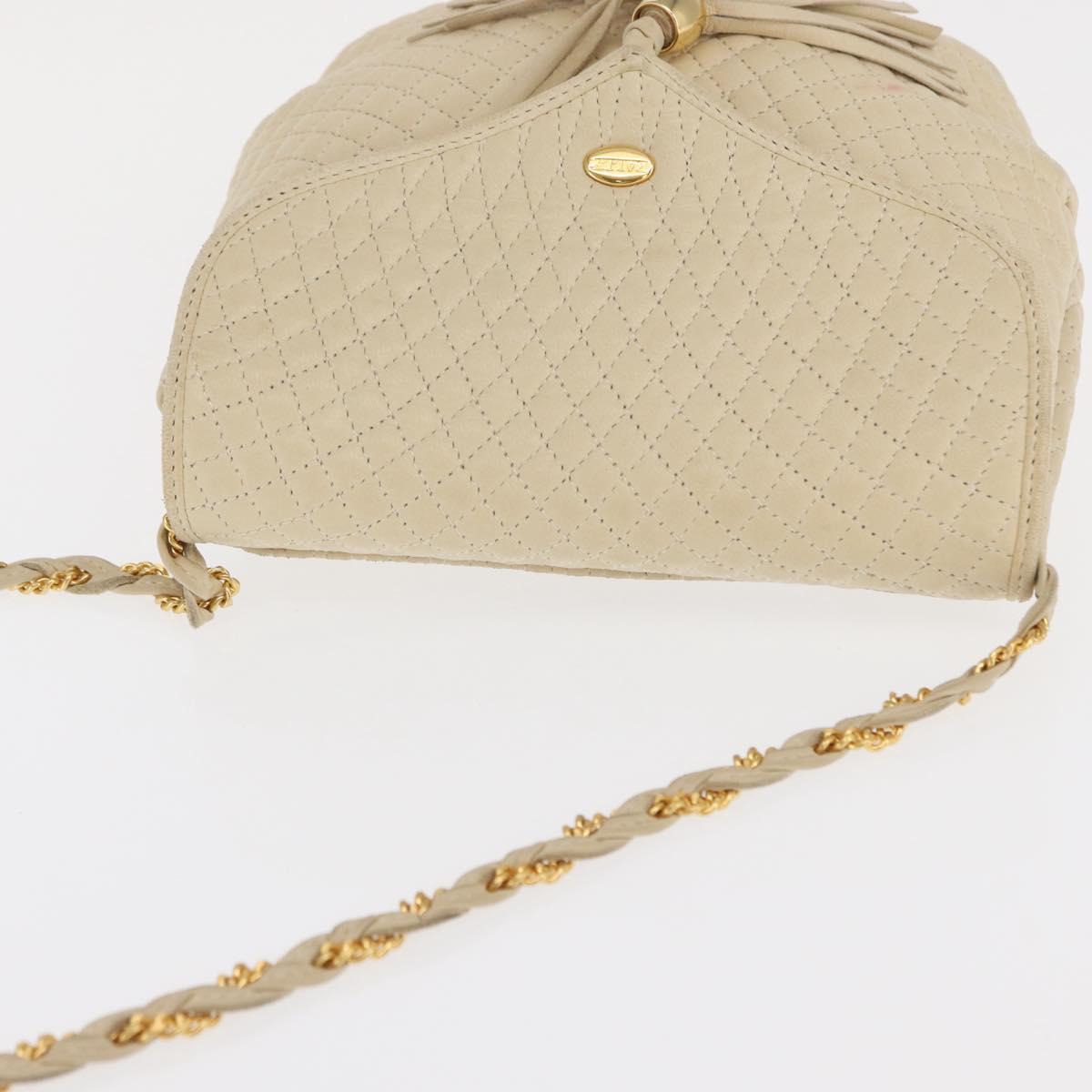 BALLY Shoulder Bag Leather Ivory Gold Auth 169900