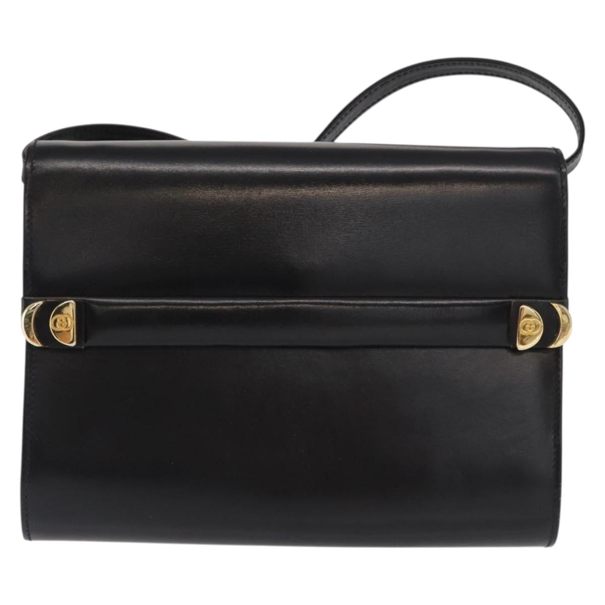 GUCCI Shoulder Bag Leather Black Gold 004 056 0209 Auth 169902