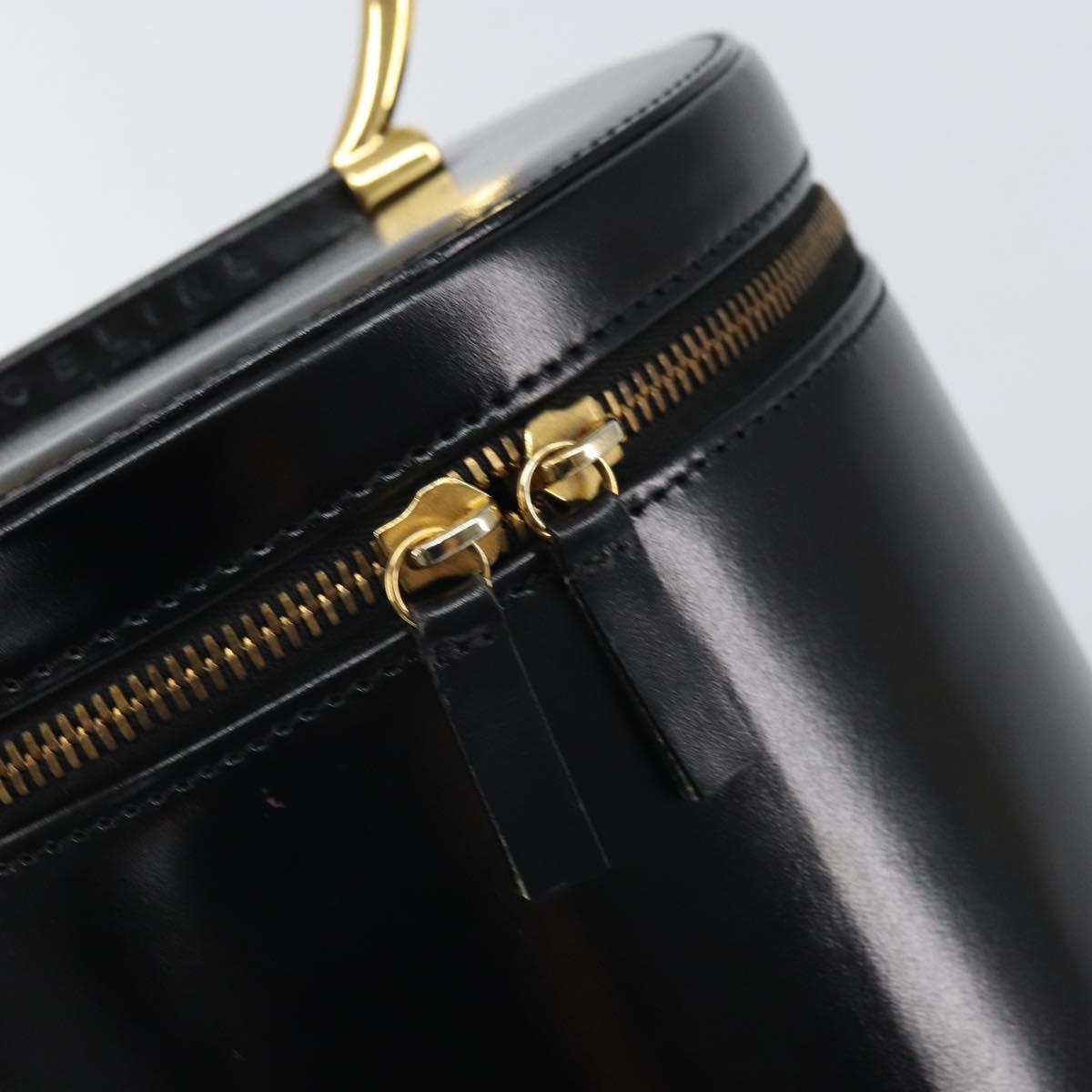 CELINE Vanity Hand Bag Leather Black Gold Auth 169907V