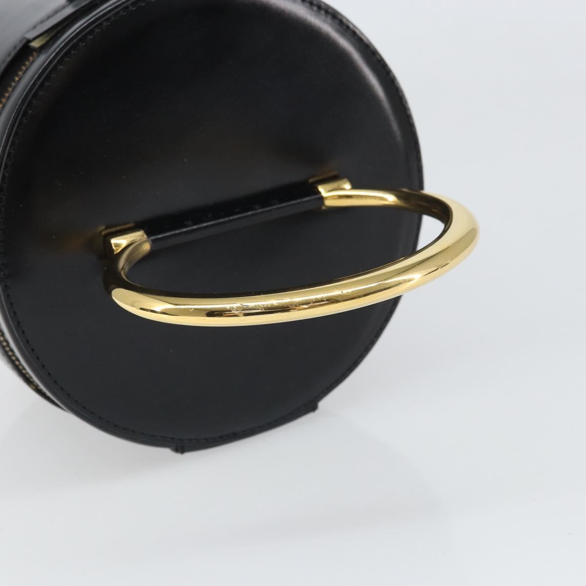 CELINE Vanity Hand Bag Leather Black Gold Auth 169907V
