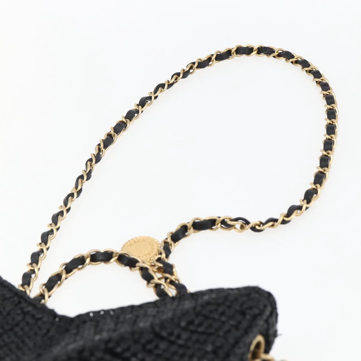 CHANEL Chain Shoulder Bag Raffia 2way Black Gold CC Auth 169908SM