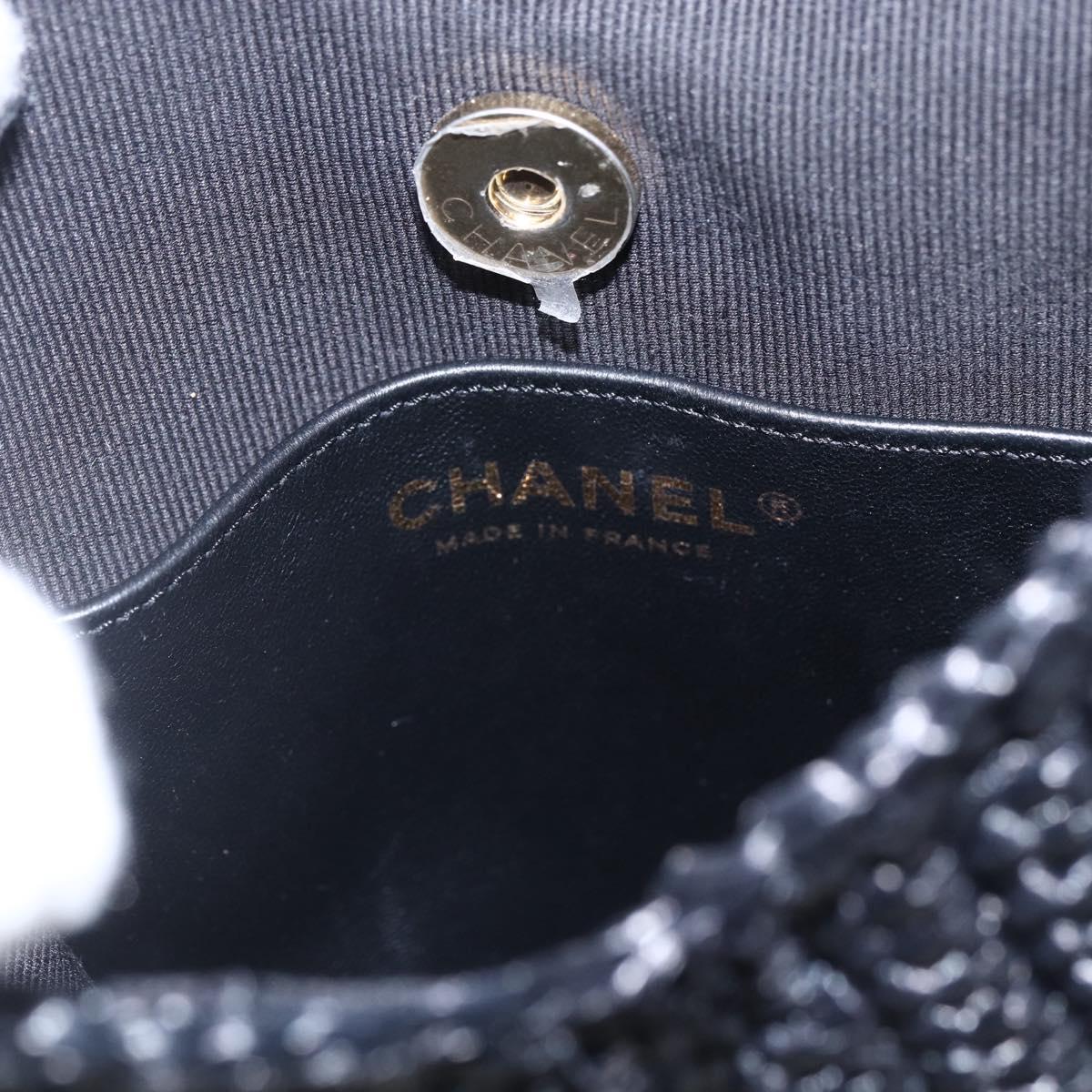 CHANEL Chain Shoulder Bag Raffia 2way Black Gold CC Auth 169908SM