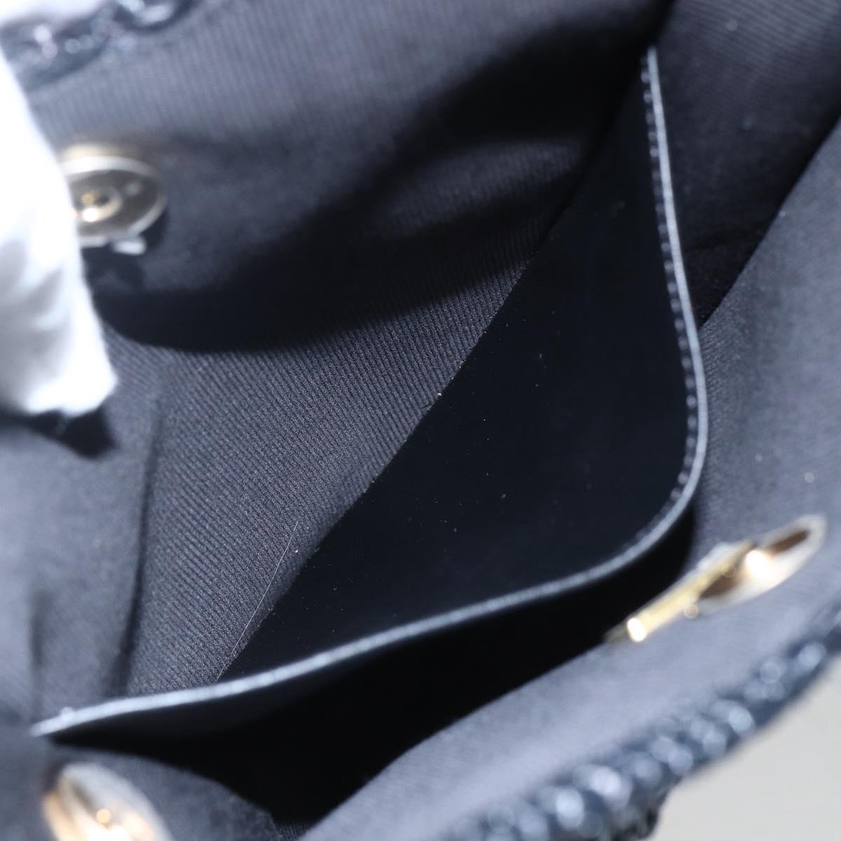 CHANEL Chain Shoulder Bag Raffia 2way Black Gold CC Auth 169908SM