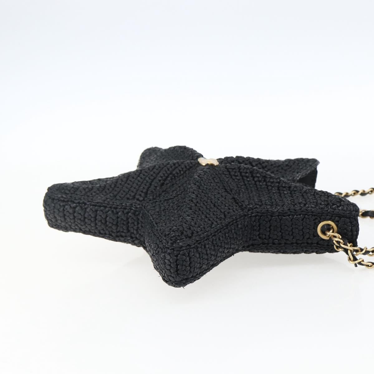 CHANEL Chain Shoulder Bag Raffia 2way Black Gold CC Auth 169908SM