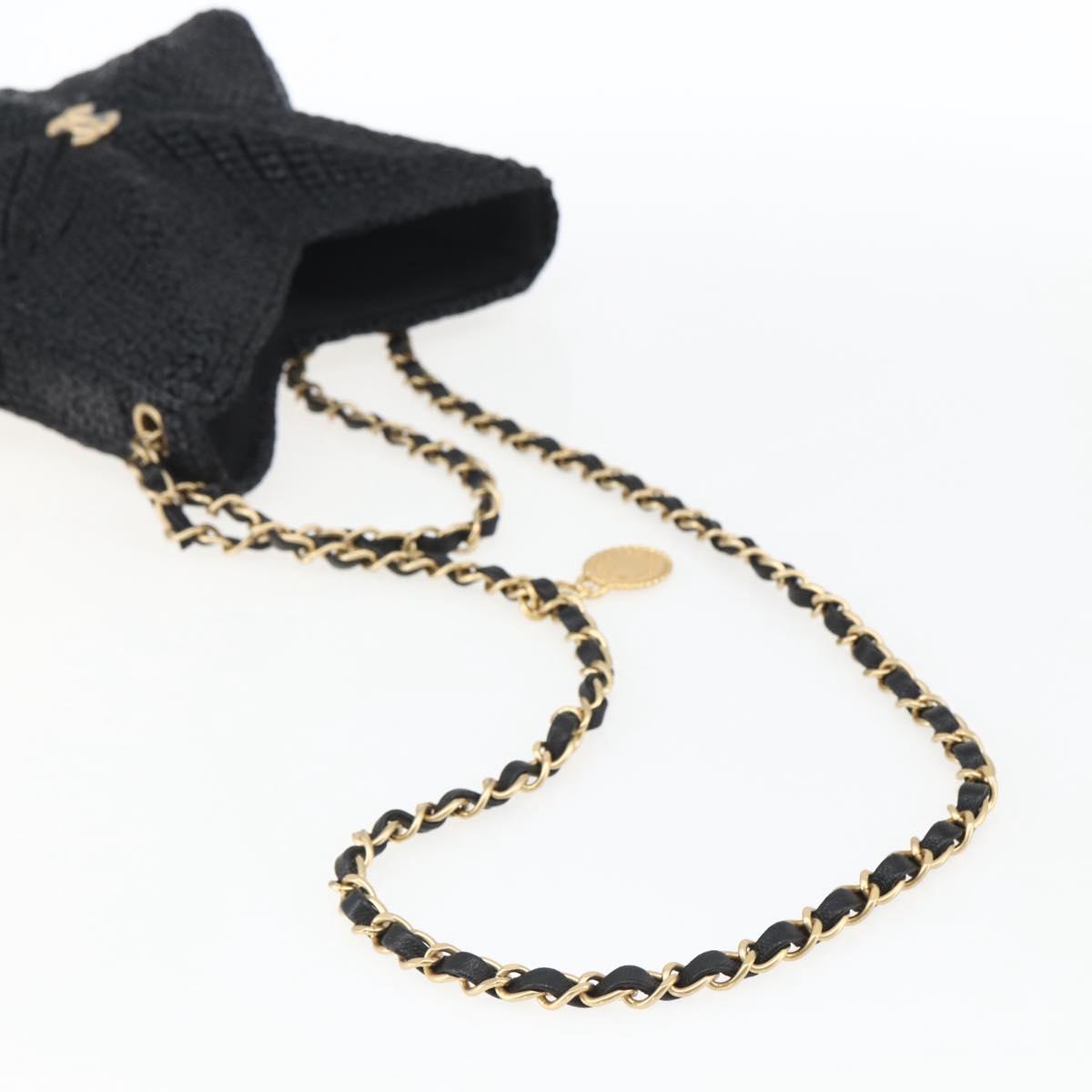 CHANEL Chain Shoulder Bag Raffia 2way Black Gold CC Auth 169908SM