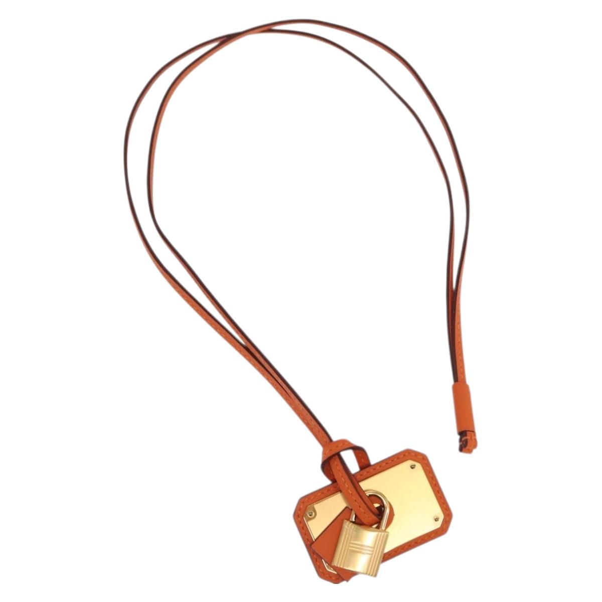 HERMES Okelley GM Necklace Leather Orange Auth 169916SAV