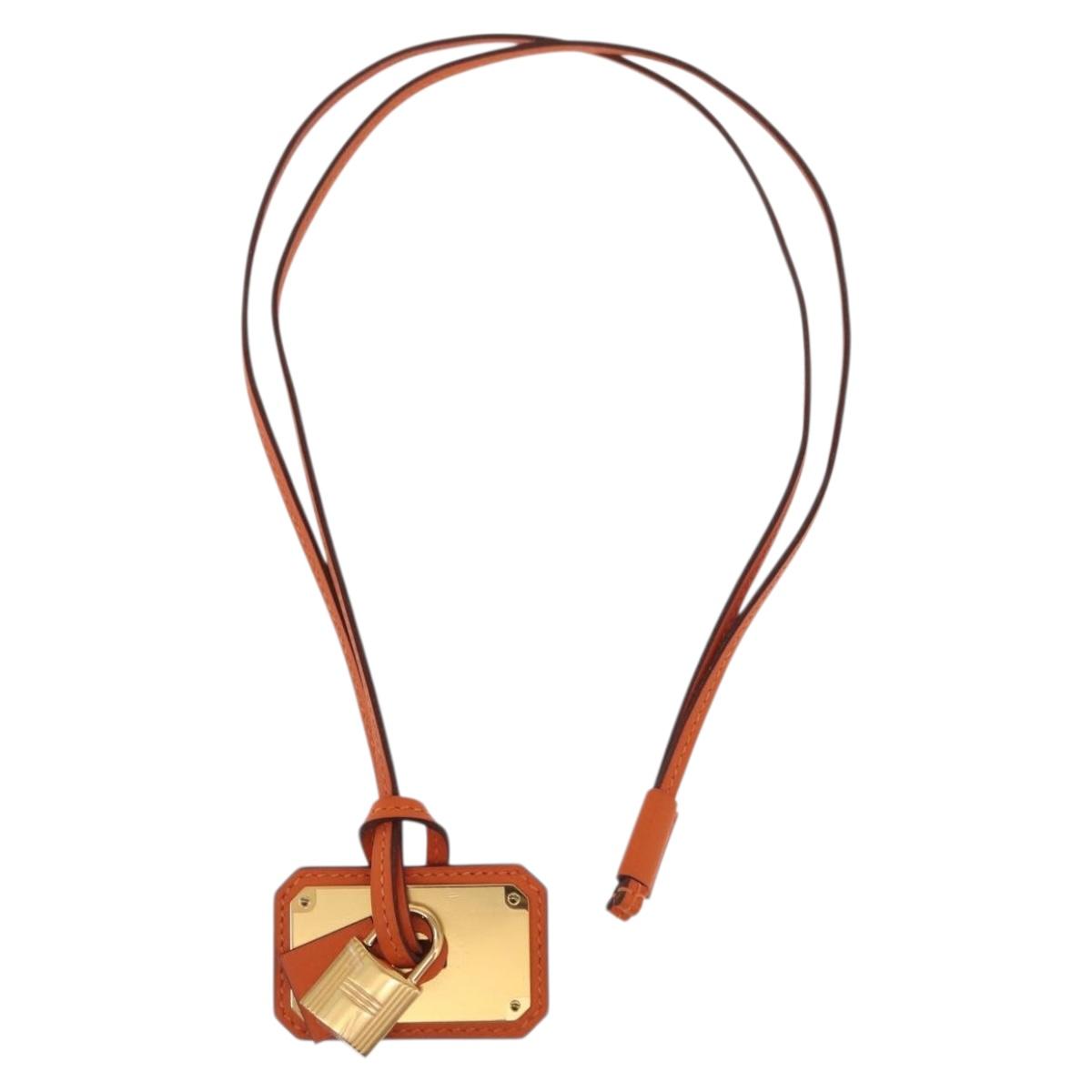 HERMES Okelley GM Necklace Leather Orange Auth 169916SAV
