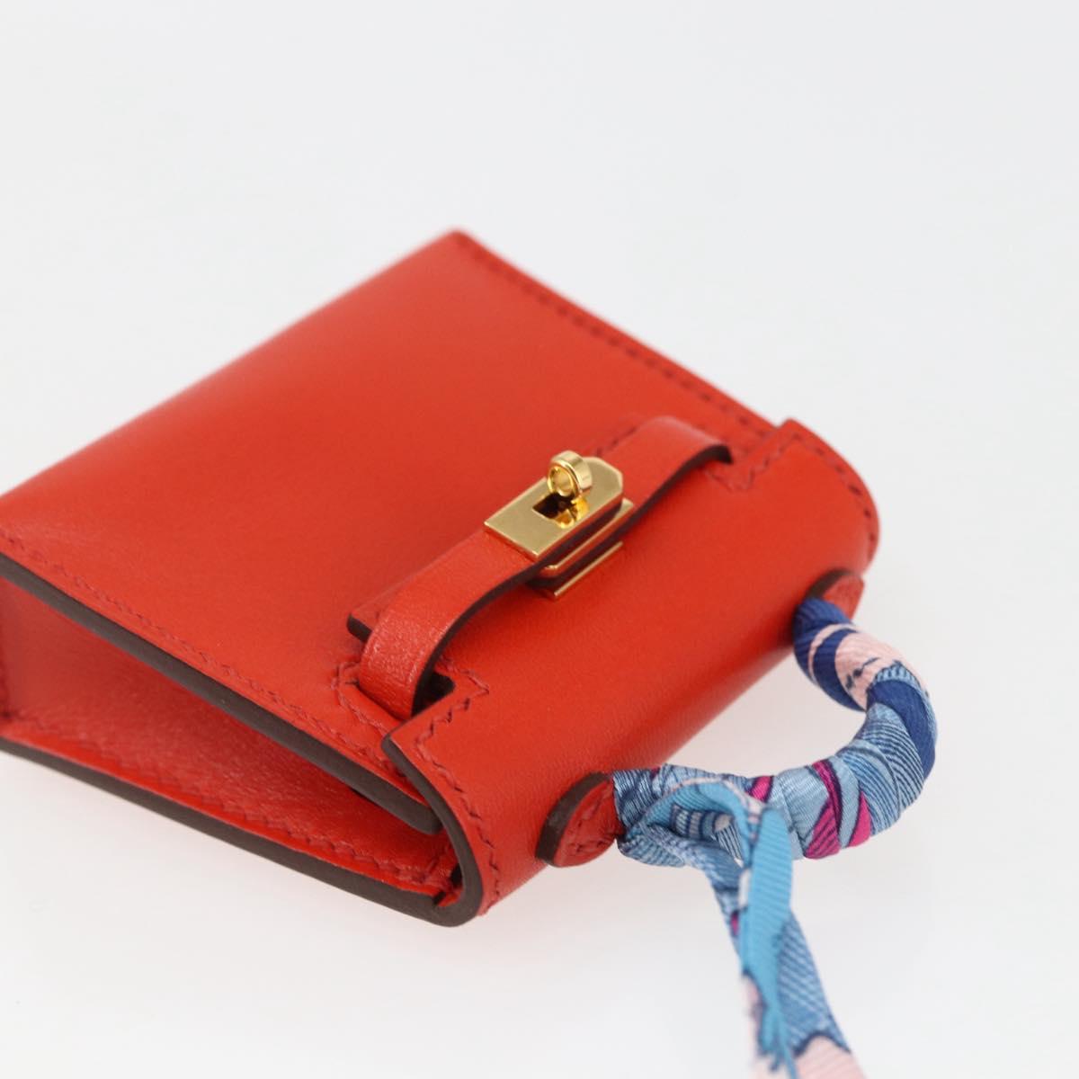 HERMES Micro Kelly Twilly Bag Charm Leather Orange Auth 169917SM