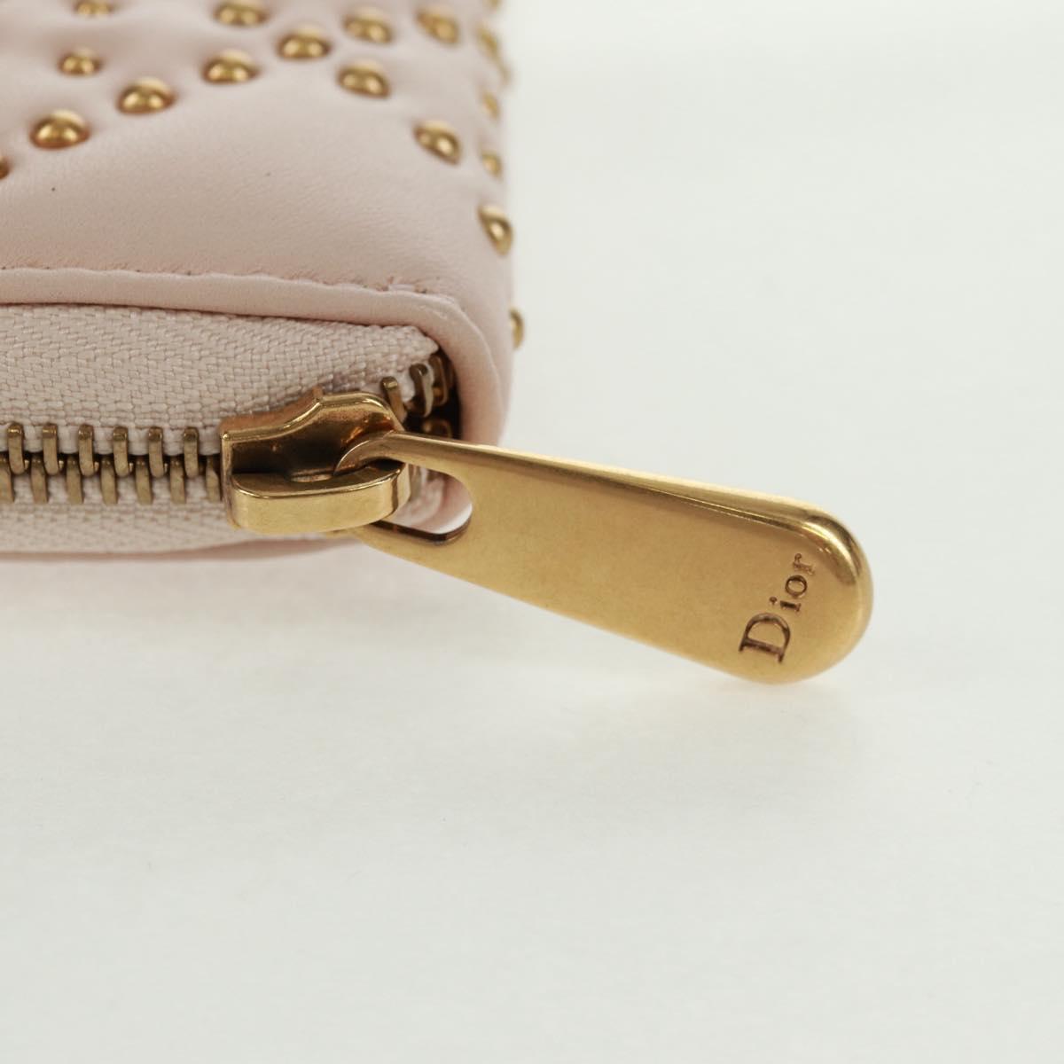 Christian Dior Cannage Studs Long Wallet Lamb Skin Pink Gold Auth 169933M