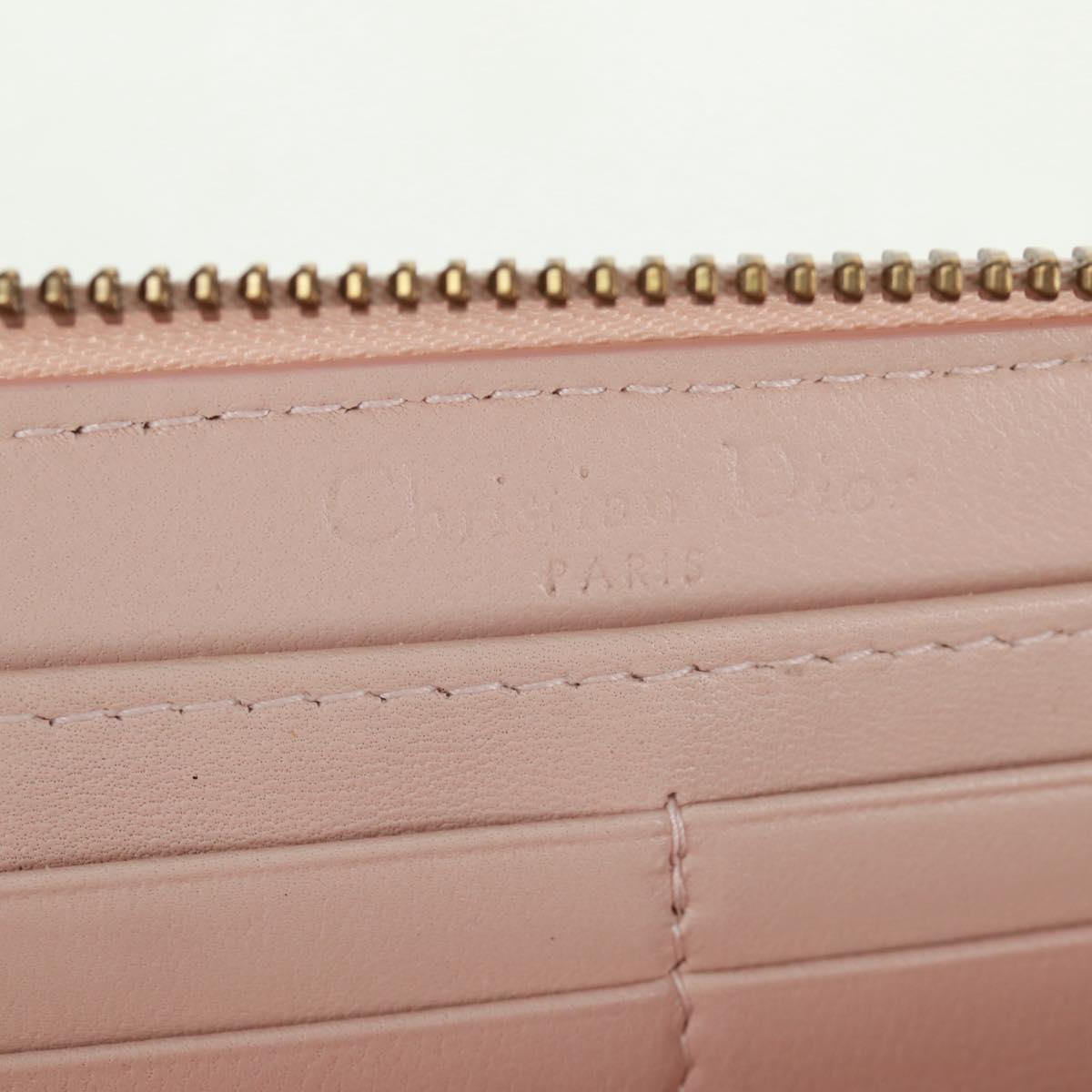 Christian Dior Cannage Studs Long Wallet Lamb Skin Pink Gold Auth 169933M