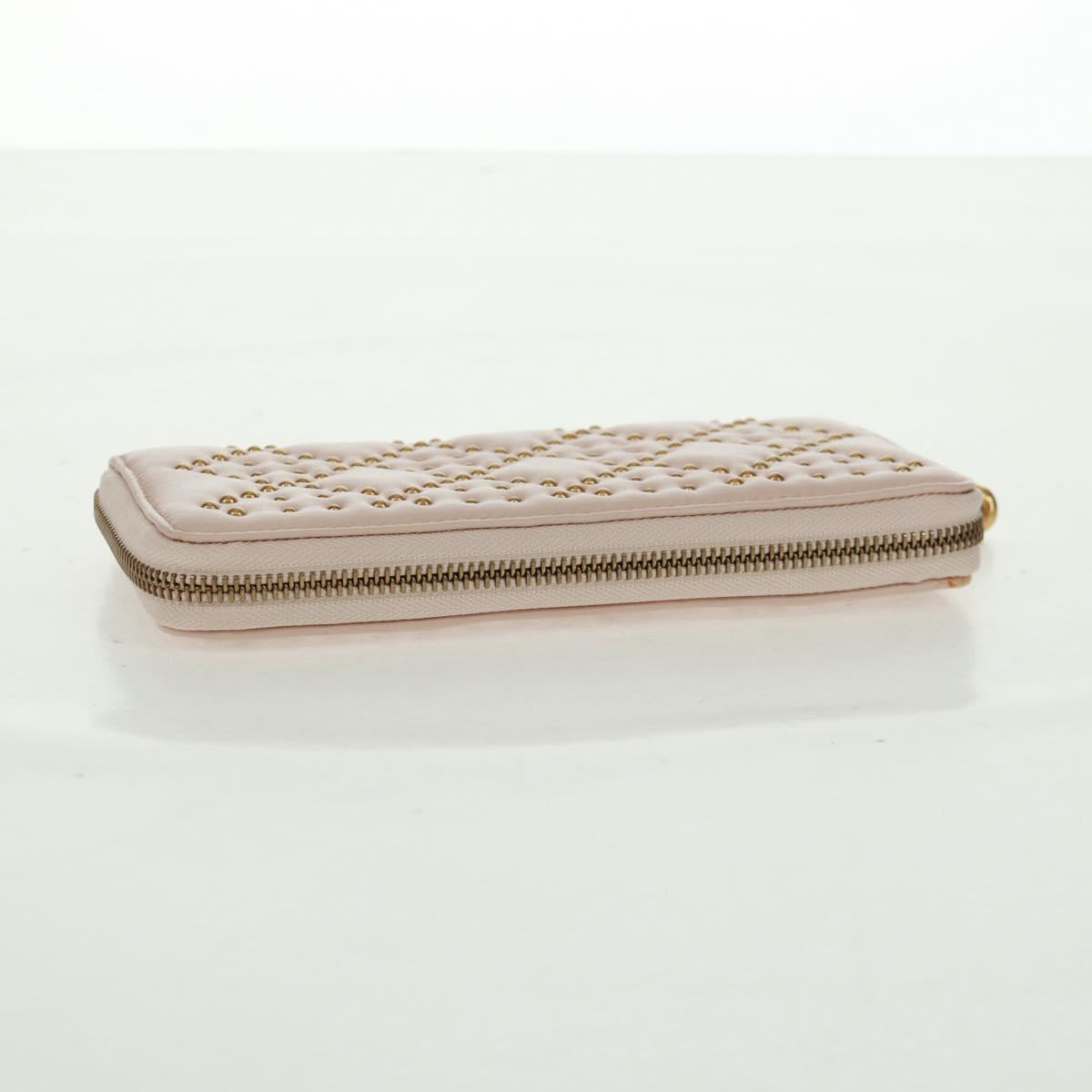 Christian Dior Cannage Studs Long Wallet Lamb Skin Pink Gold Auth 169933M