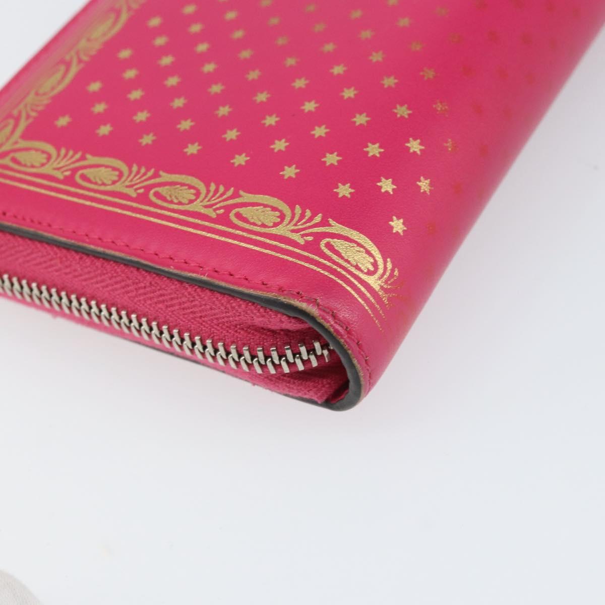 GUCCI GUCC Logo Zip Around Wallet Leather Pink Silver 524966 Auth 169937