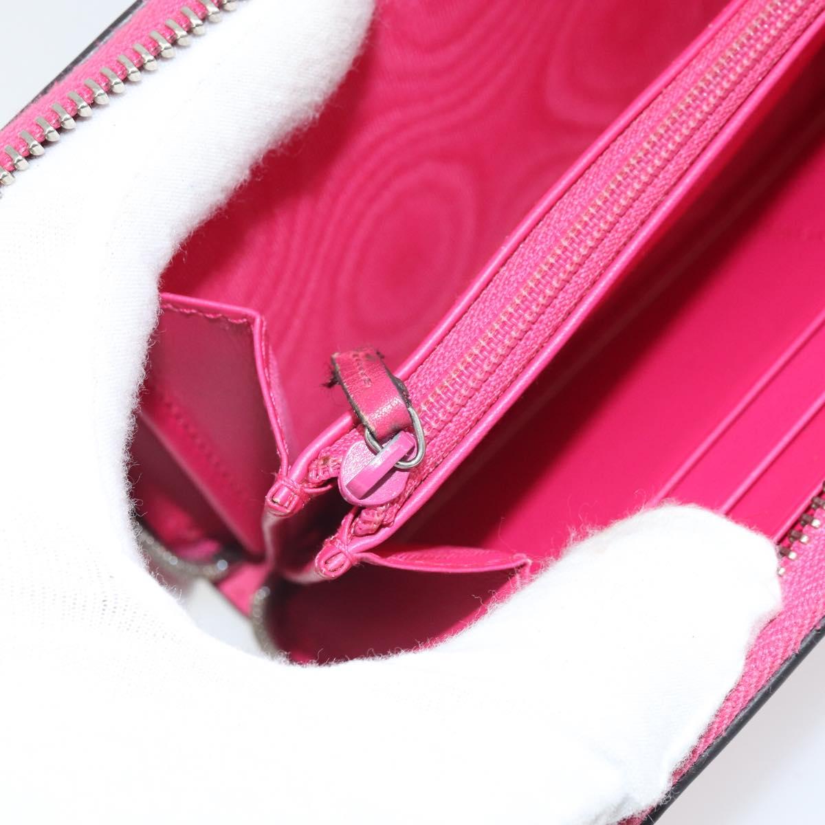 GUCCI GUCC Logo Zip Around Wallet Leather Pink Silver 524966 Auth 169937