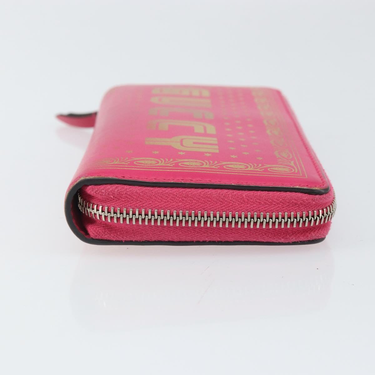 GUCCI GUCC Logo Zip Around Wallet Leather Pink Silver 524966 Auth 169937