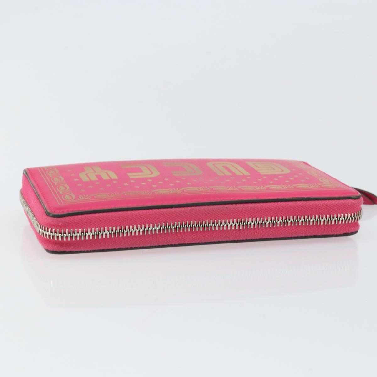 GUCCI GUCC Logo Zip Around Wallet Leather Pink Silver 524966 Auth 169937