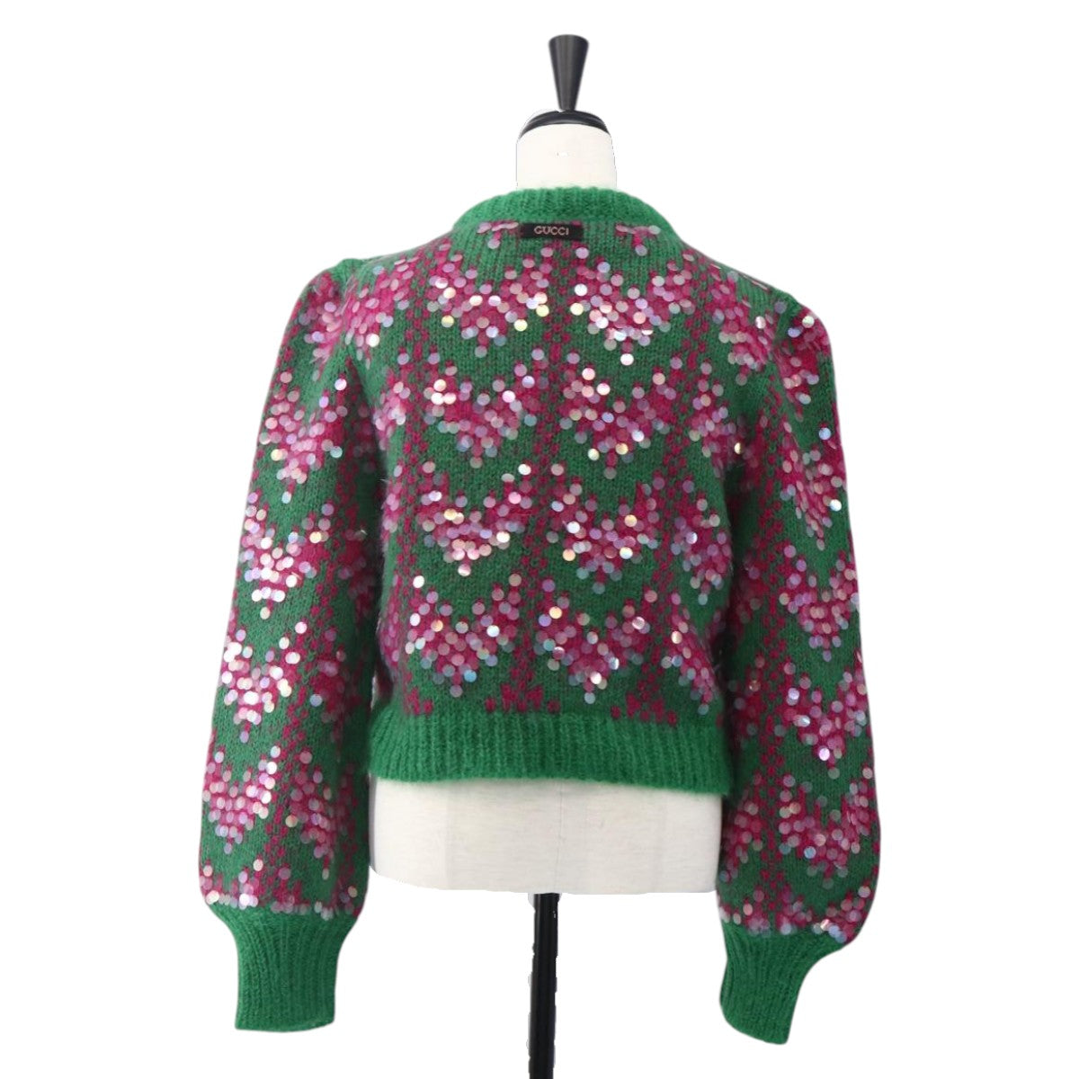 GUCCI Chevron Sequin Knit Sweater Wool Green 713233 Auth 169947V