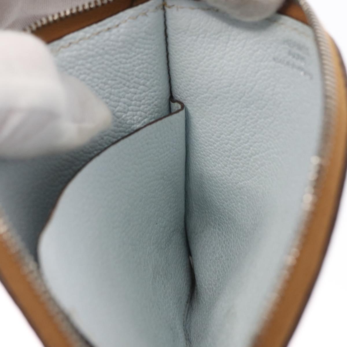 HERMES Paddock Coin Purse Leather Light Blue Auth 169952