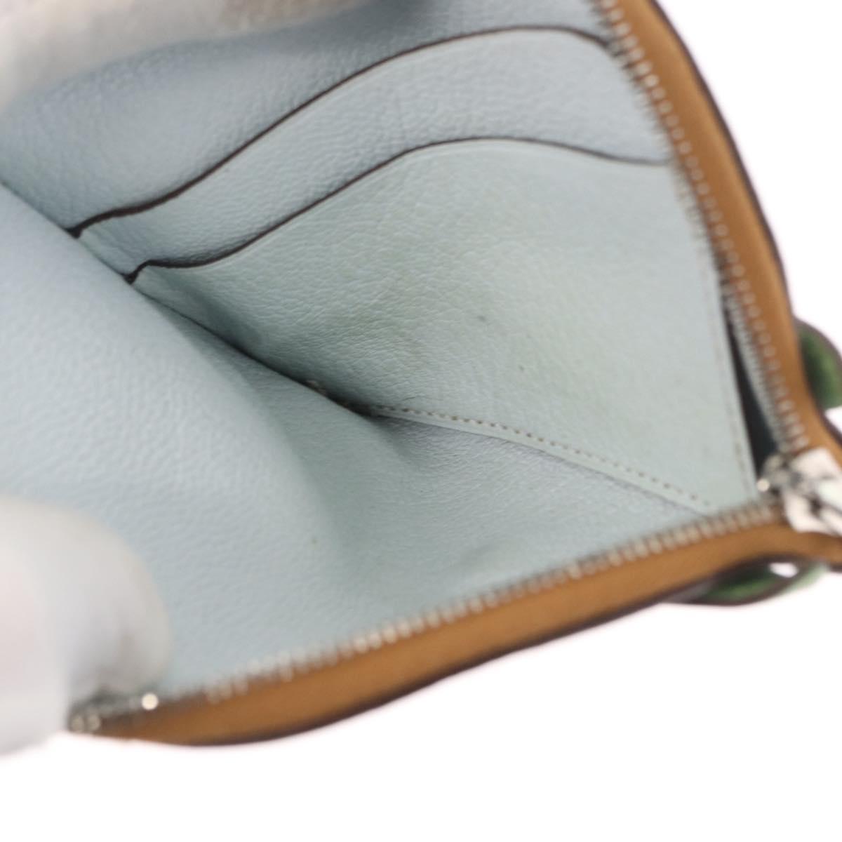 HERMES Paddock Coin Purse Leather Light Blue Auth 169952
