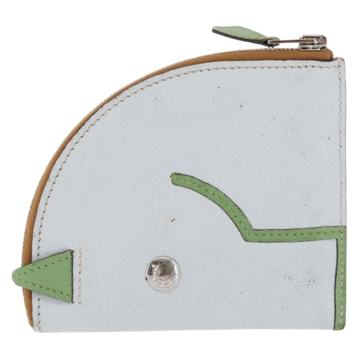 HERMES Paddock Coin Purse Leather Light Blue Auth 169952