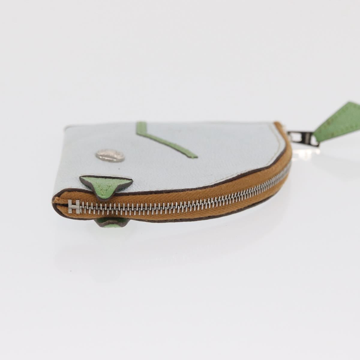 HERMES Paddock Coin Purse Leather Light Blue Auth 169952