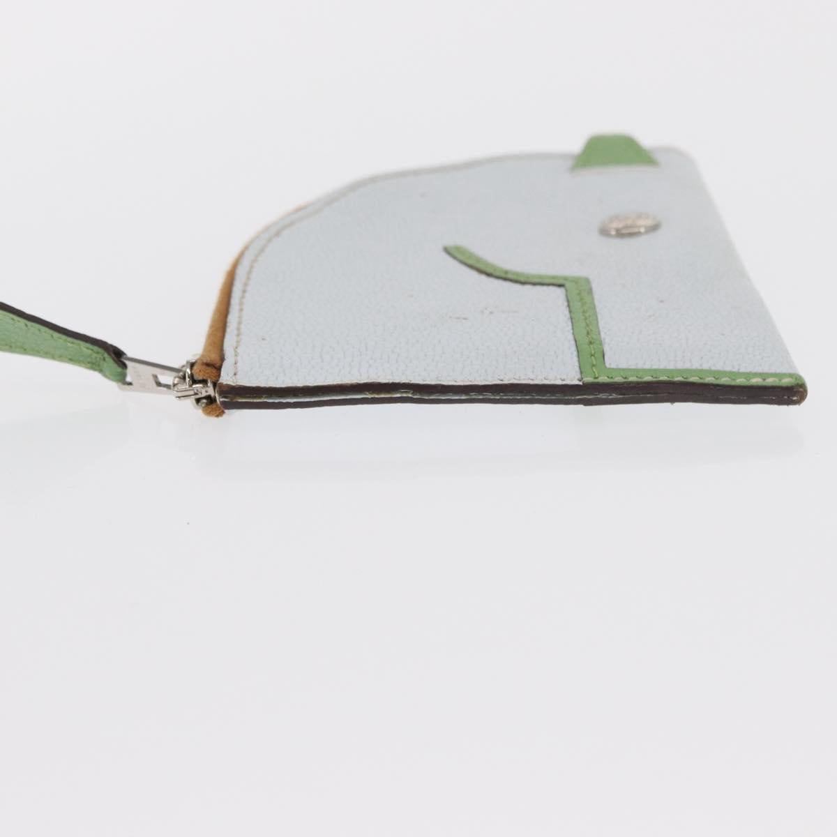HERMES Paddock Coin Purse Leather Light Blue Auth 169952