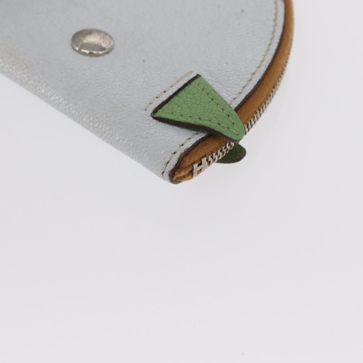 HERMES Paddock Coin Purse Leather Light Blue Auth 169952