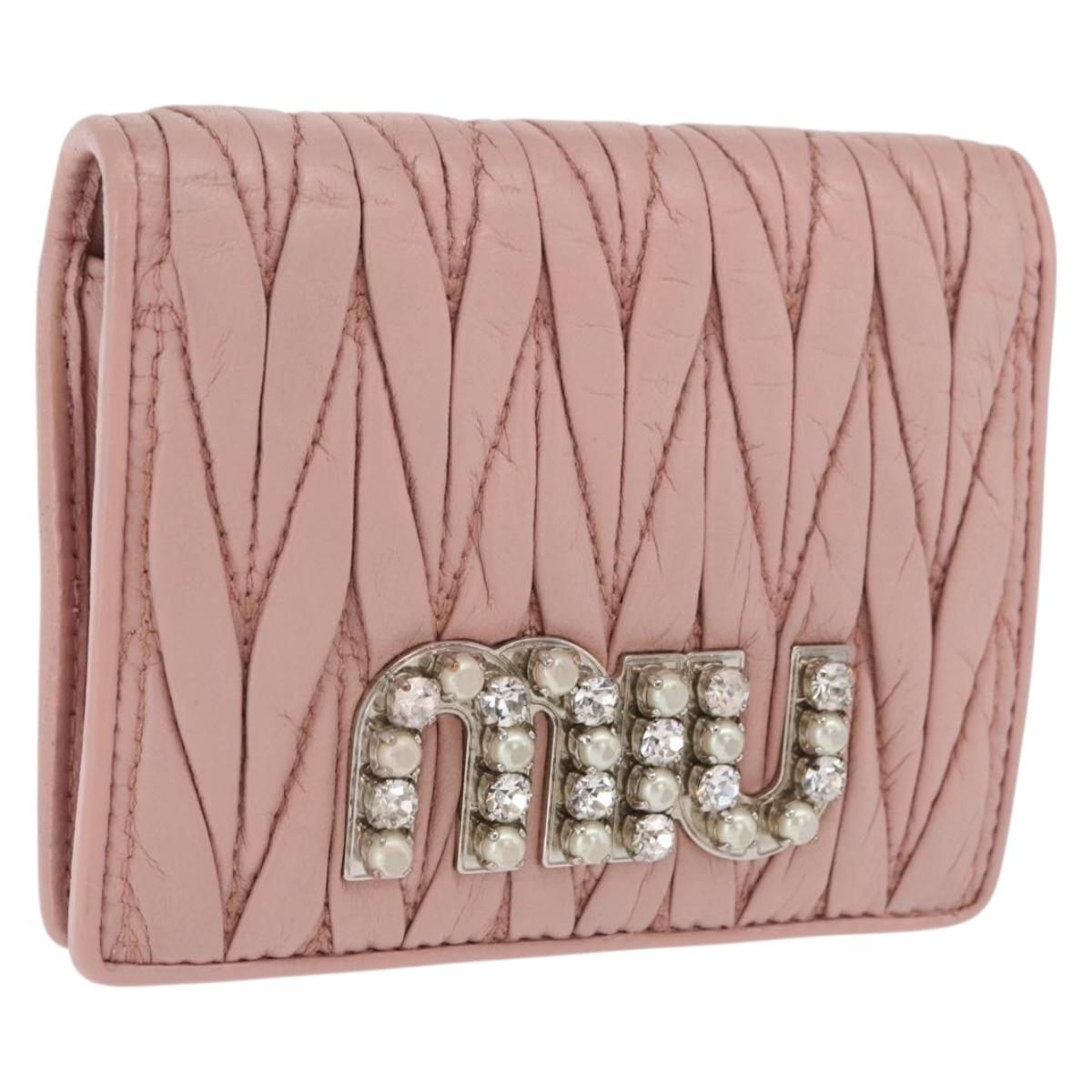 Miu Miu Matelasse Wallet Leather Pink Silver Auth 169953A