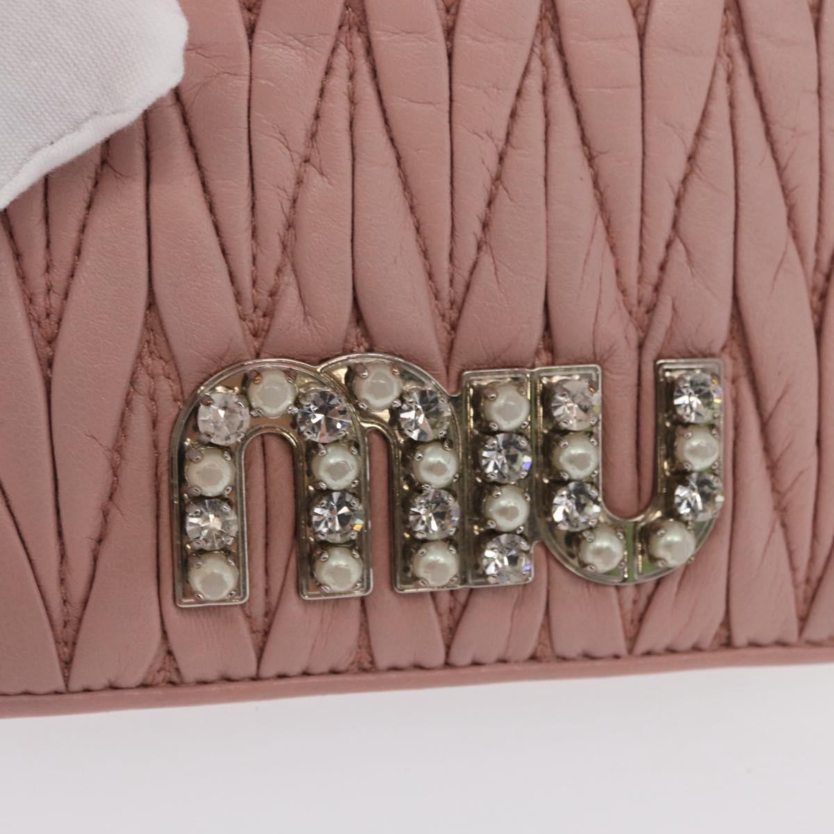 Miu Miu Matelasse Wallet Leather Pink Silver Auth 169953A