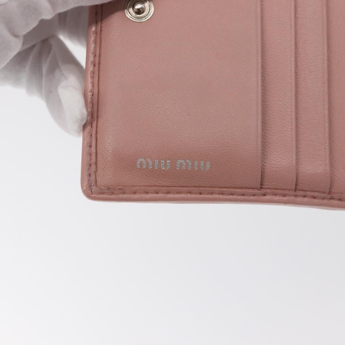 Miu Miu Matelasse Wallet Leather Pink Silver Auth 169953A