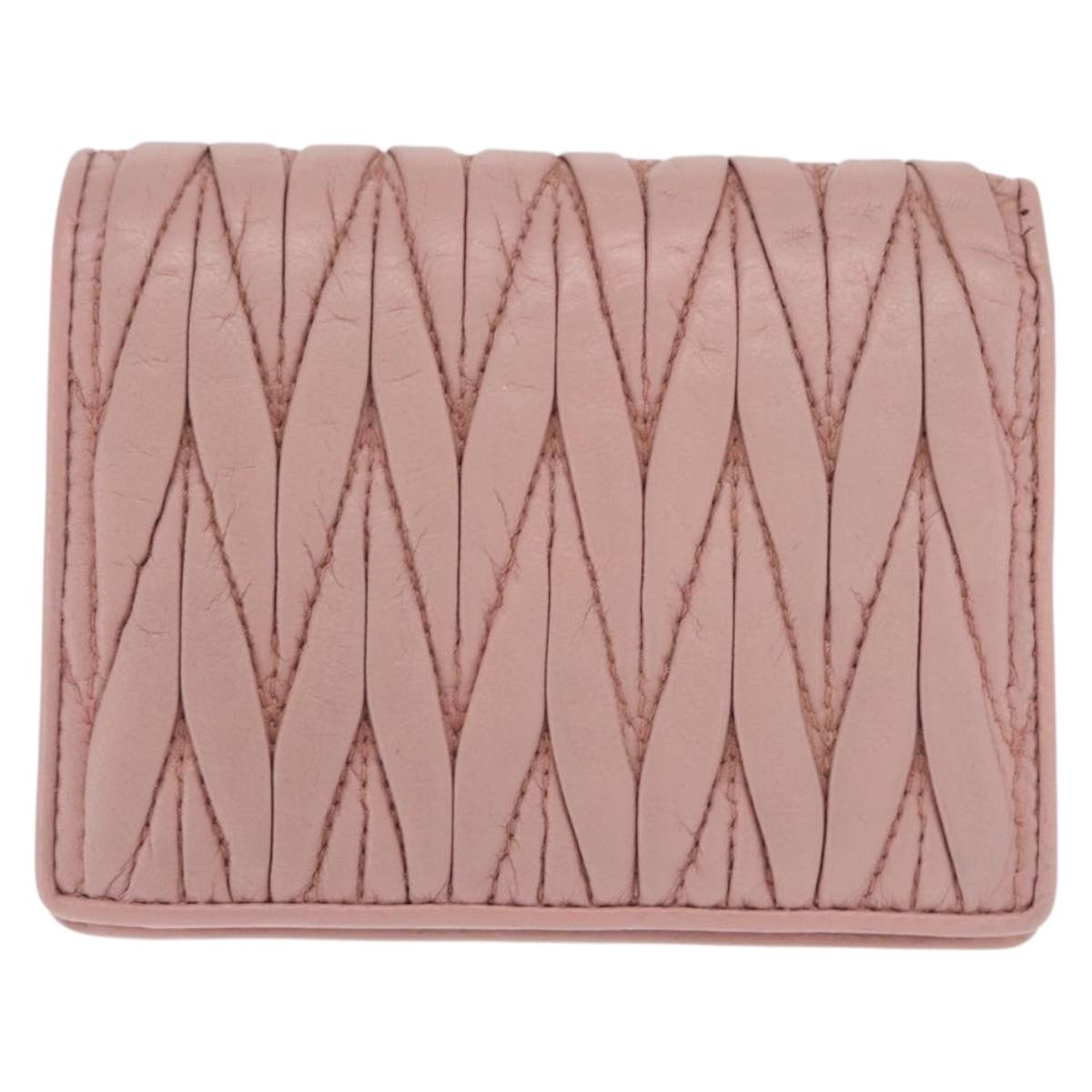 Miu Miu Matelasse Wallet Leather Pink Silver Auth 169953A