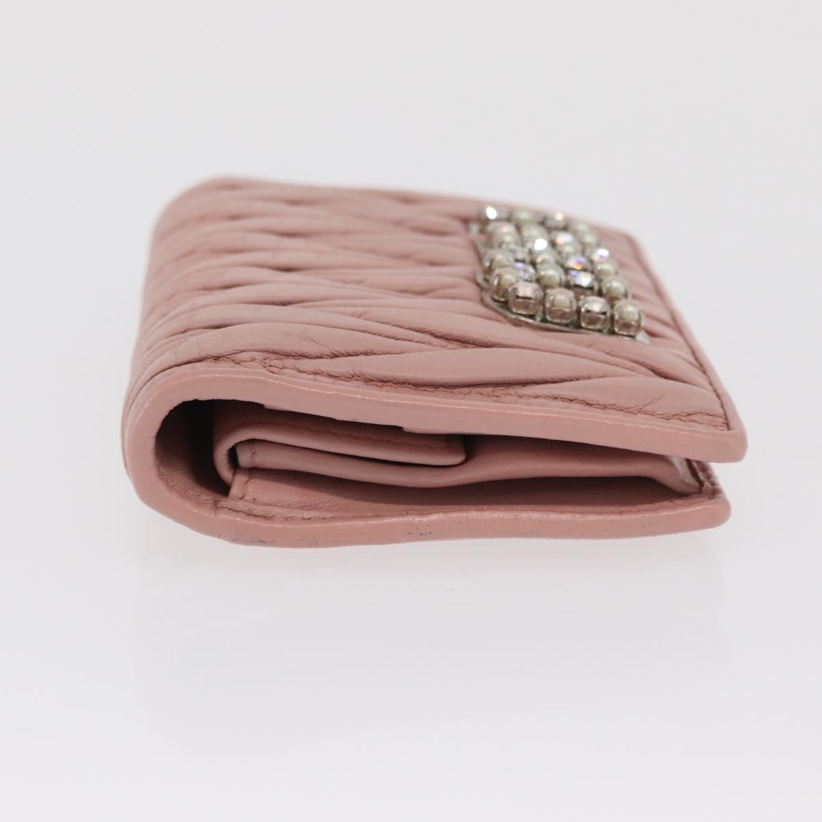 Miu Miu Matelasse Wallet Leather Pink Silver Auth 169953A
