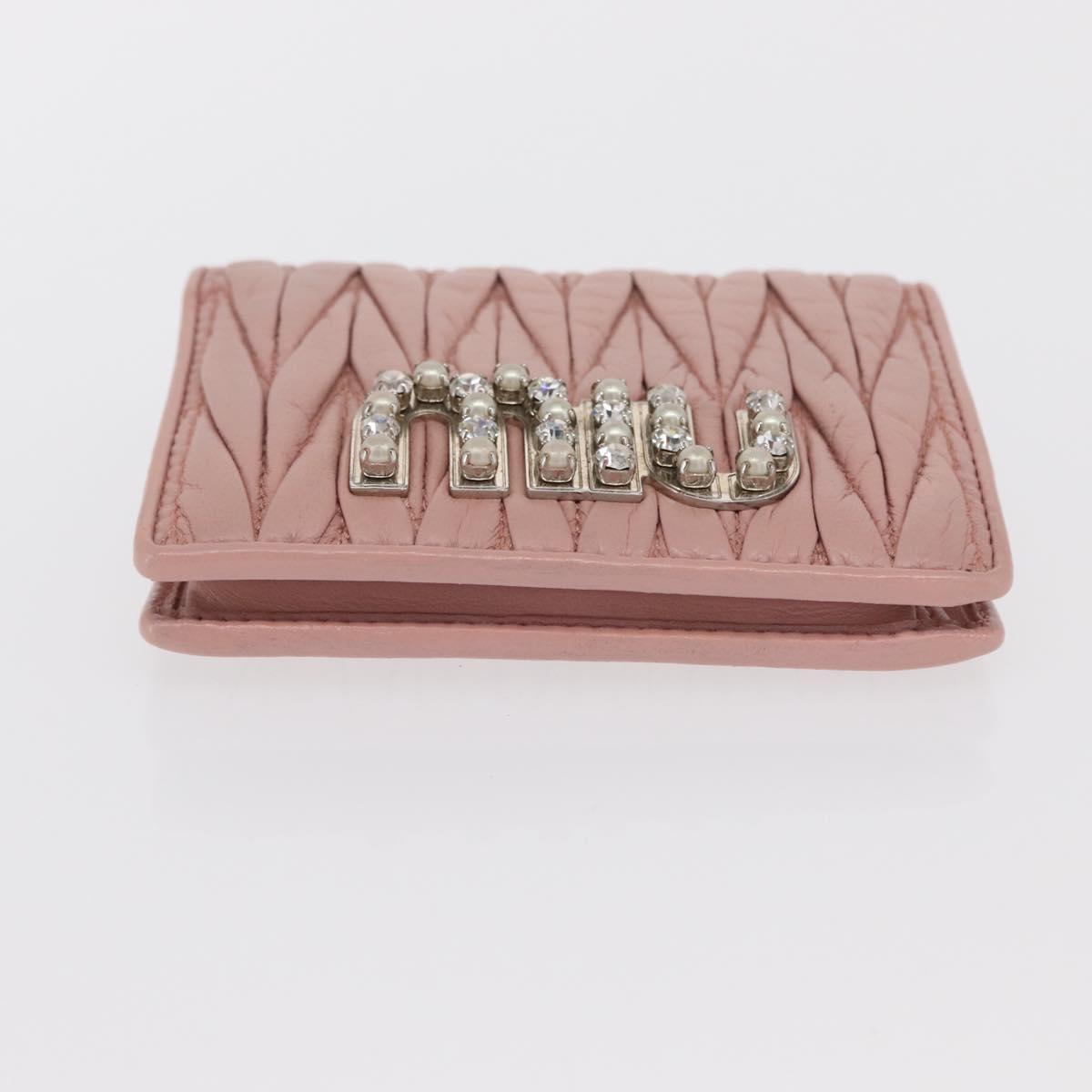 Miu Miu Matelasse Wallet Leather Pink Silver Auth 169953A