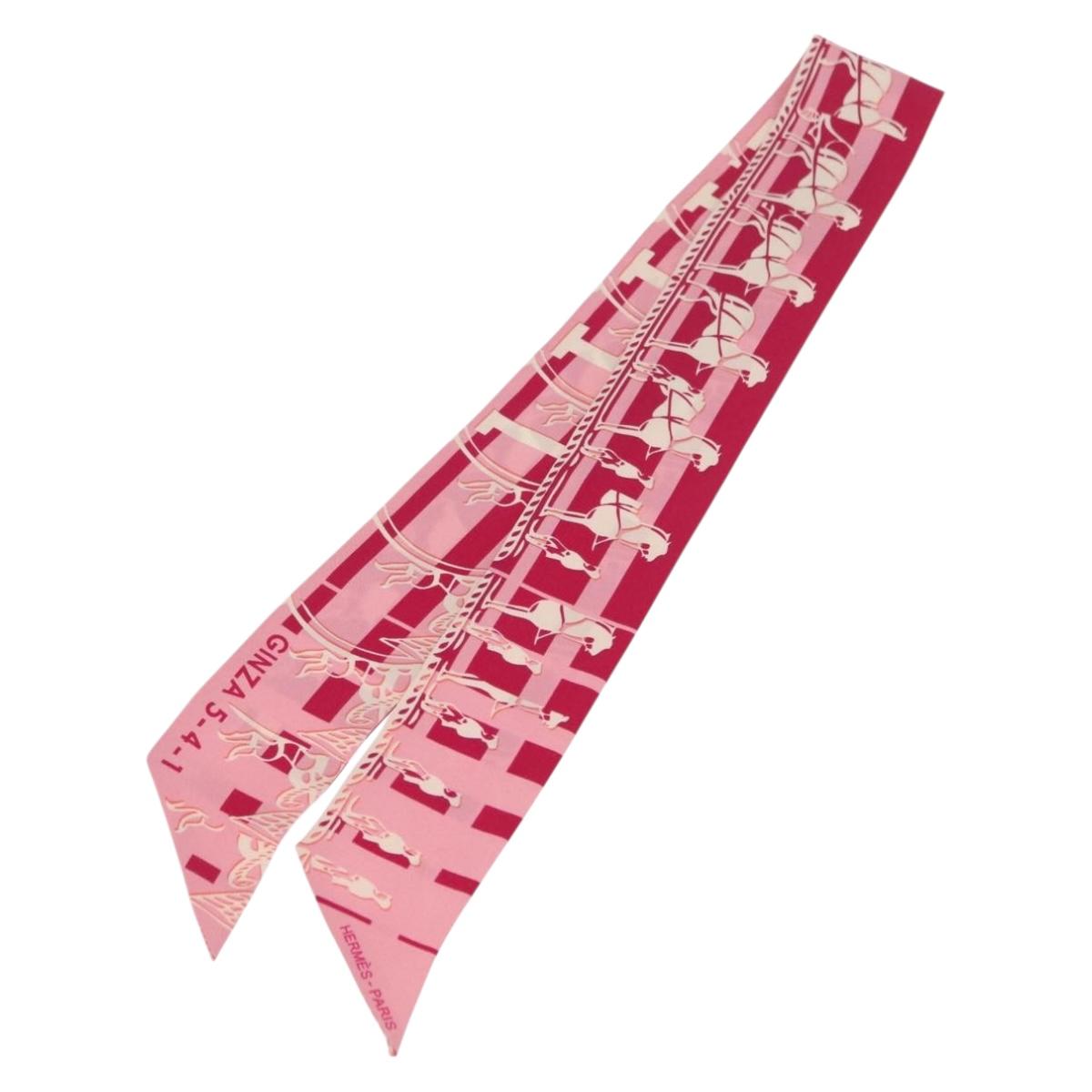 HERMES Twilly Scarf ""FAUBOURG SECONDE"" Silk Red Auth 169956