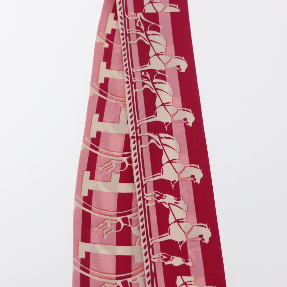 HERMES Twilly Scarf ""FAUBOURG SECONDE"" Silk Red Auth 169956