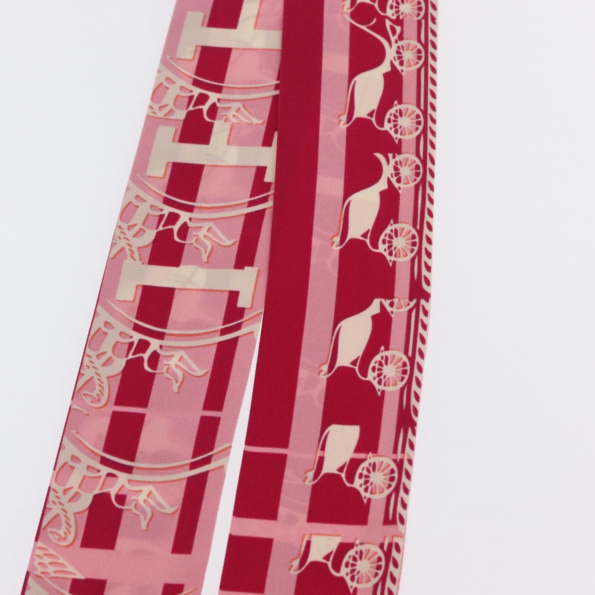 HERMES Twilly Scarf ""FAUBOURG SECONDE"" Silk Red Auth 169956