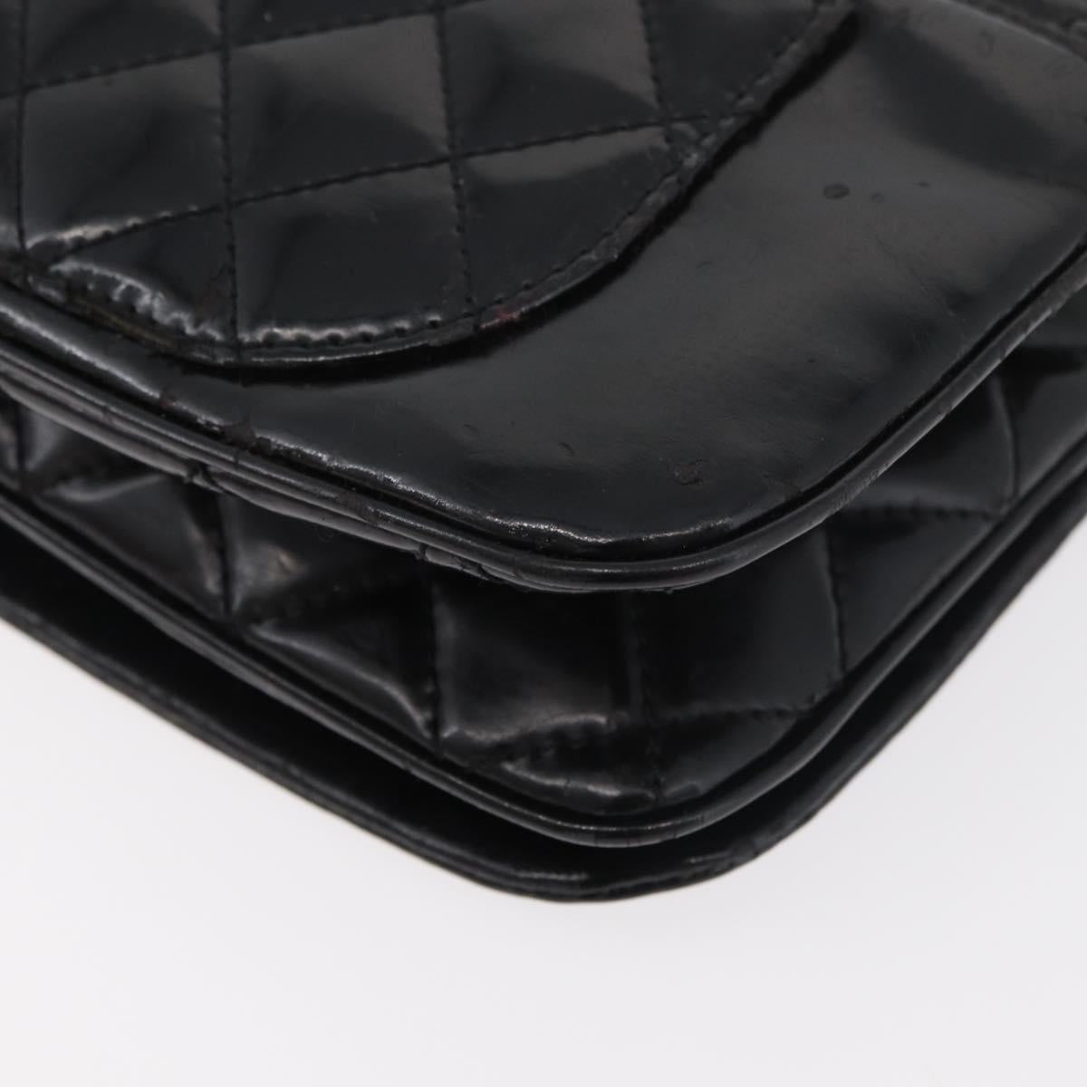 CHANEL COCO Mark Chain Shoulder Bag Patent leather Black Silver CC Auth 170006