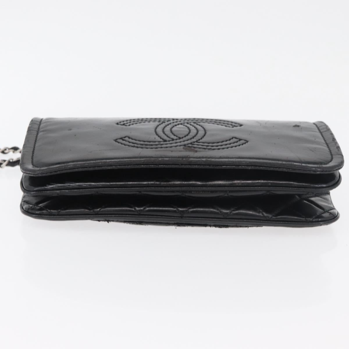 CHANEL COCO Mark Chain Shoulder Bag Patent leather Black Silver CC Auth 170006