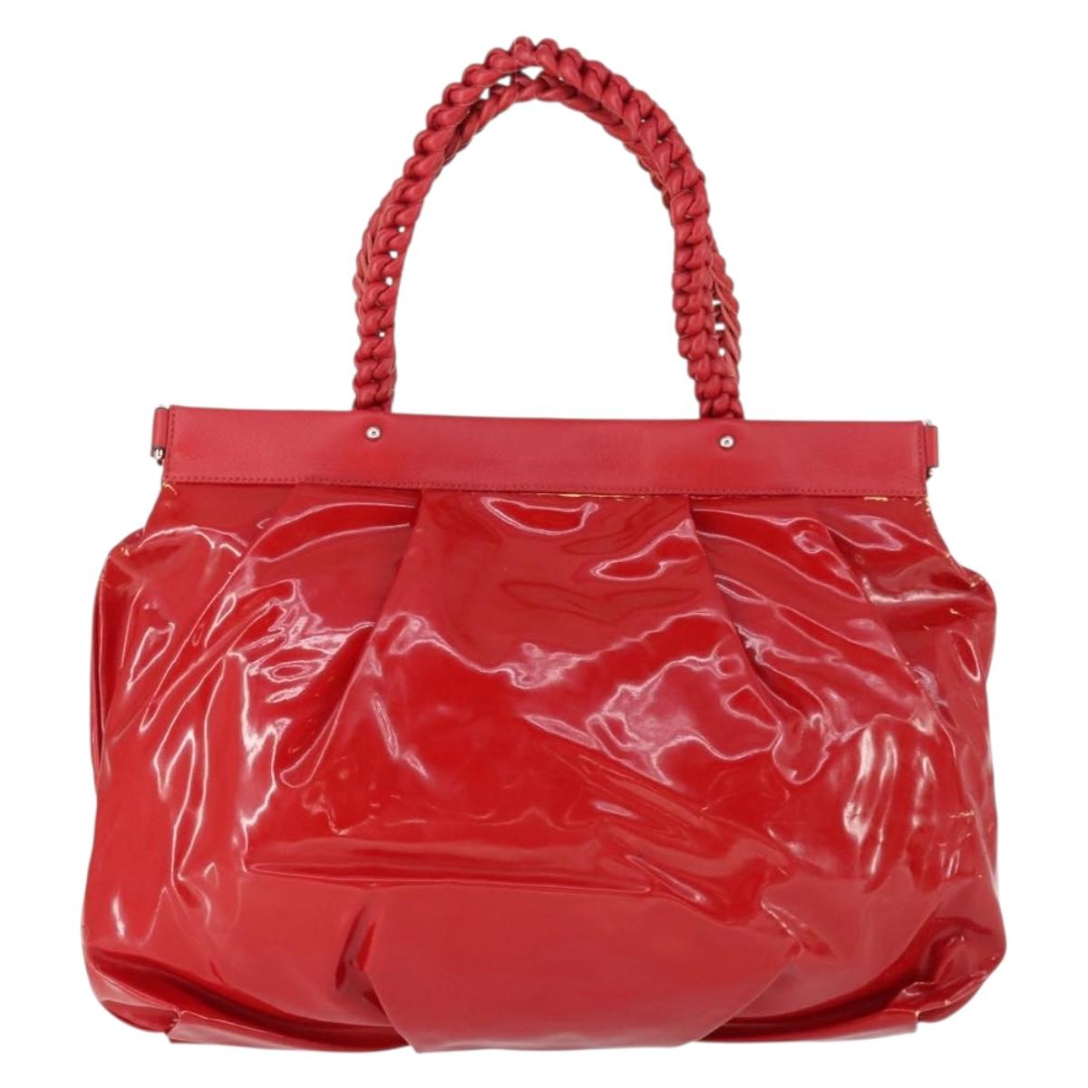 Salvatore Ferragamo Tote Bag Patent leather Red Silver Auth 170007