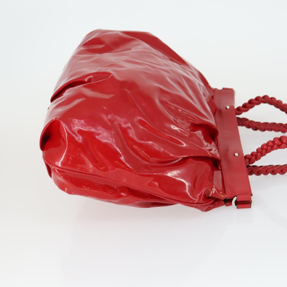 Salvatore Ferragamo Tote Bag Patent leather Red Silver Auth 170007