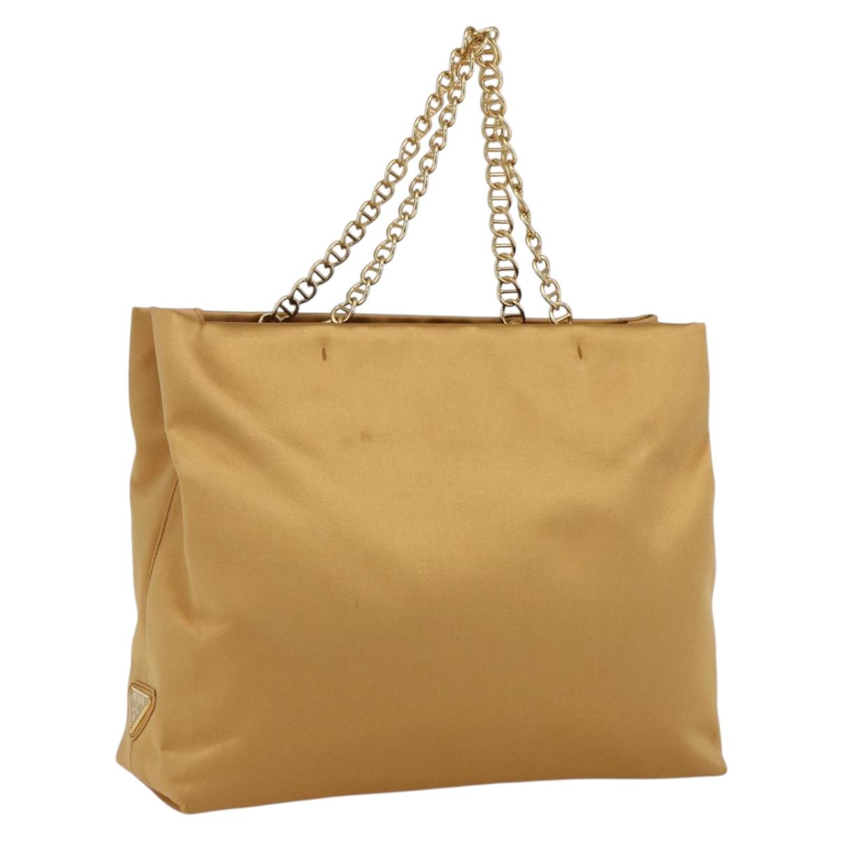 PRADA Chain Hand Bag Satin Gold Auth 170010