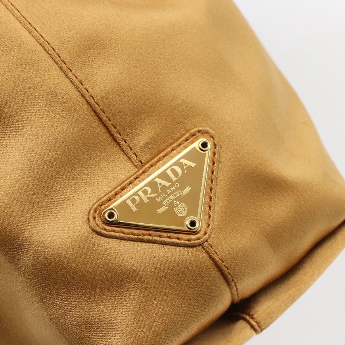 PRADA Chain Hand Bag Satin Gold Auth 170010